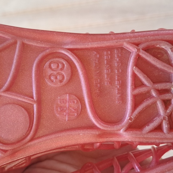 Vtg Jelly Made In Italy Ballet Pink Clear Waffle Cut Out Mary Jane Sandals Flats - Picture 7 of 7